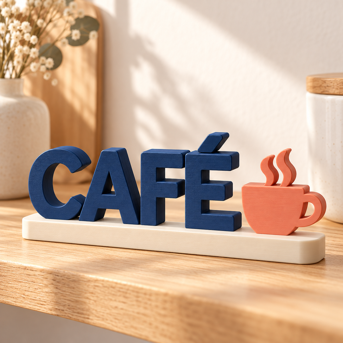 Letrero de estantería personalizado con la palabra CAFÉ